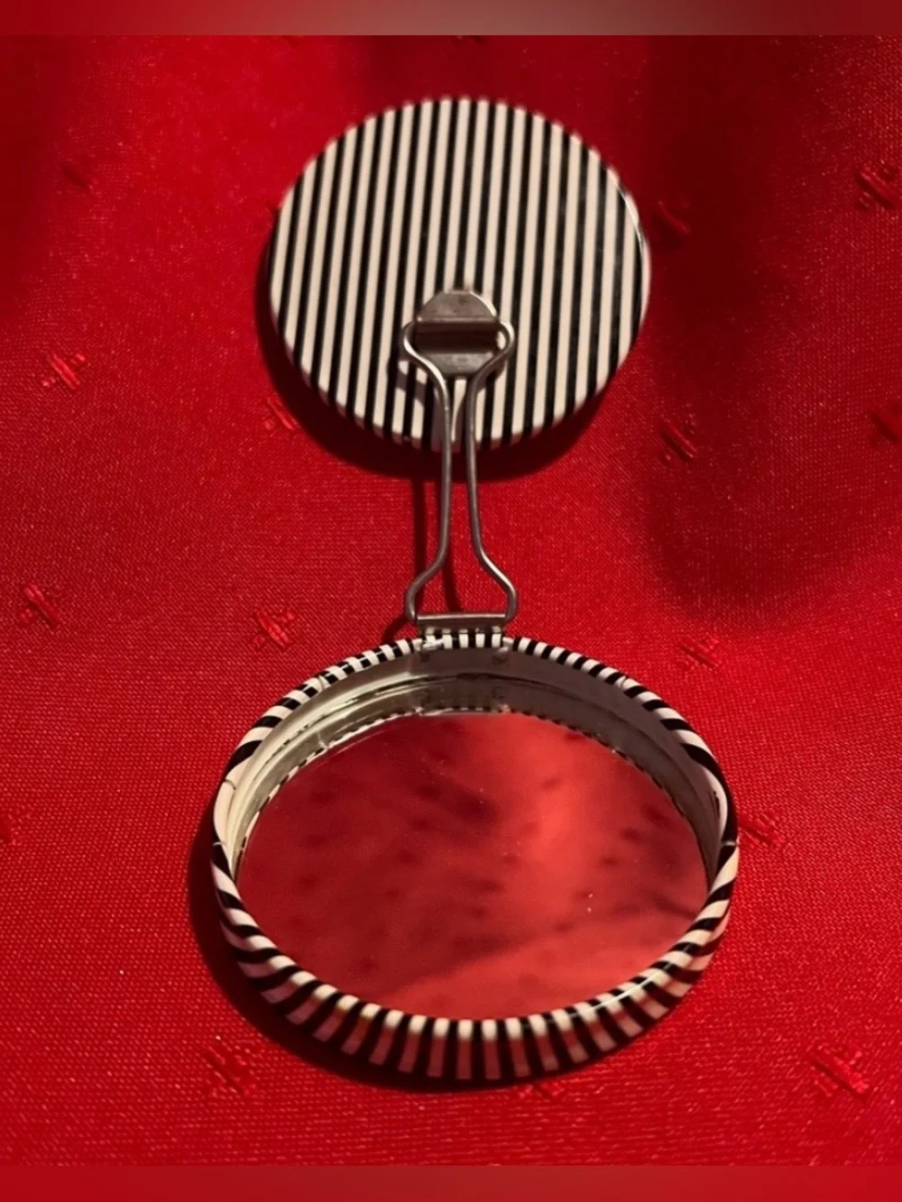 Rare Vintage made in Germany Striped Black and White Pocket Mirror
